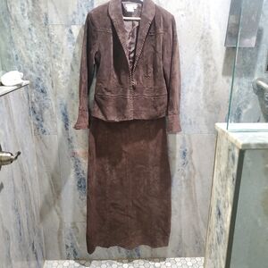 100% Brown Suede Jacket & Skirt Set